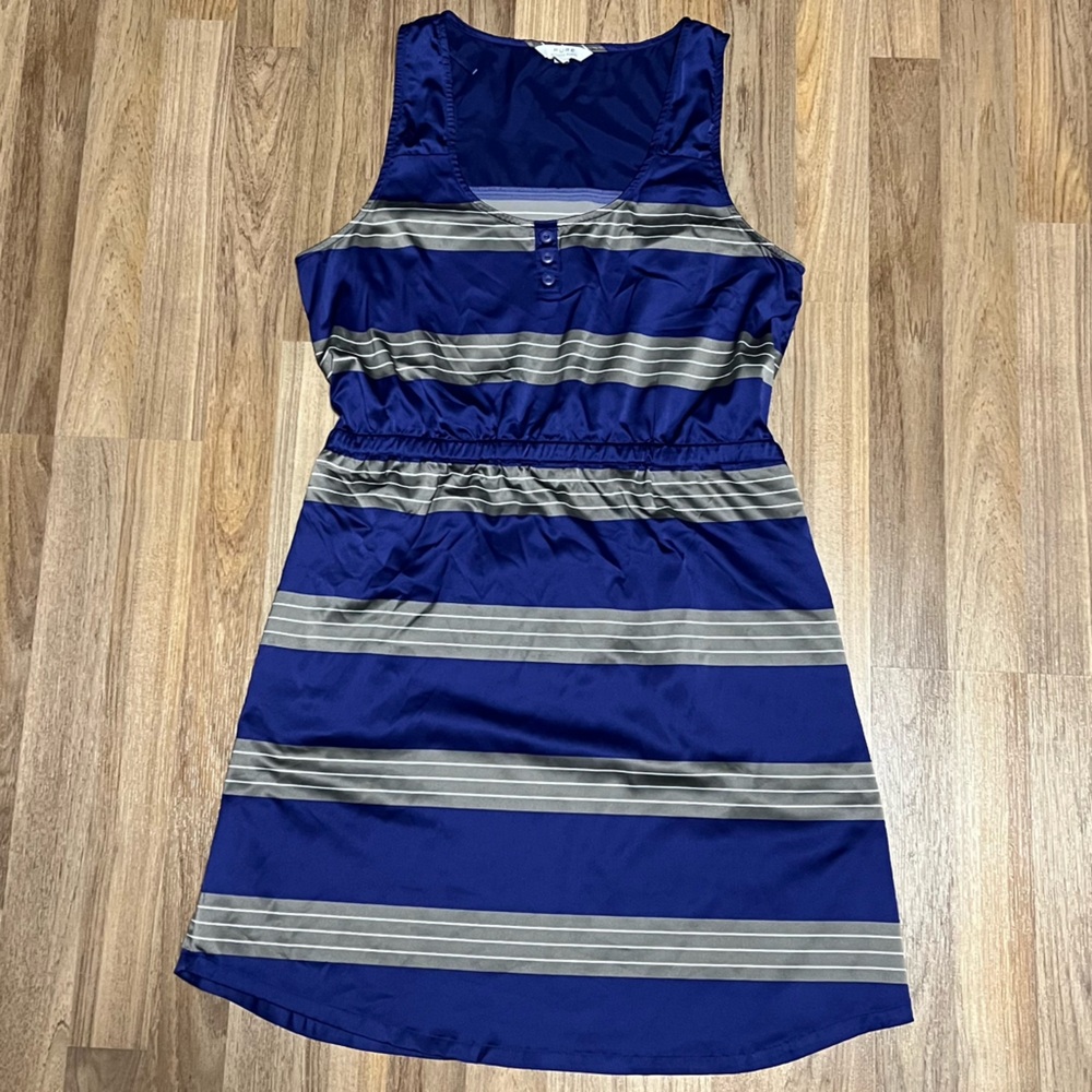 ALFRED SUNG Pure Dress - Purple with Gray and White Stripes - size L